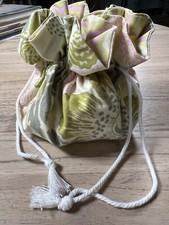 Jewelry Bag Travel Organizer Drawstring Purse Handmade Pink Brown Yellow