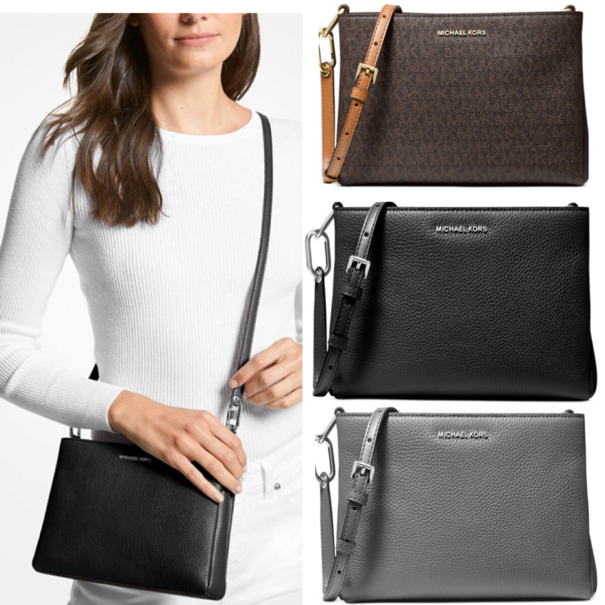 Michael Kors Trisha Triple Compartment MK Signature Leather Michael Kors Trisha Triple Compartment MK Signature Leather