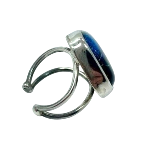 Verstellbarer Sterling Silber Ring irisierend dichroitisches Glas in türkis grün Größe 6 - Bild 3 von 6