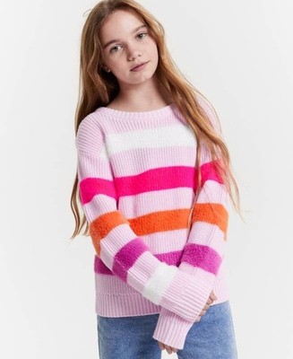 Epic Threads Feathered Striped Pullover Sweater Kids Girls M 10/12 Rosy Pink L/S