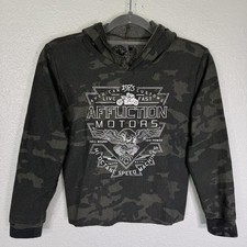 Affliction Hoodie Boys Medium Camo AC Alchemist Skull Motorcycle Hoody Grunge