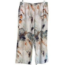 CHICO'S Size 2 Large 12 GOODMAN LINEN WIDE LEG PANTS ELASTIC WAIST