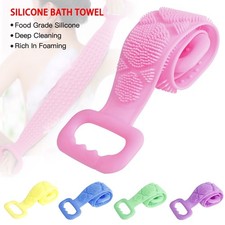 Silicone Bath Towel Rub Body Brush Shower Pull Back Strip Scrubber Exfoliating
