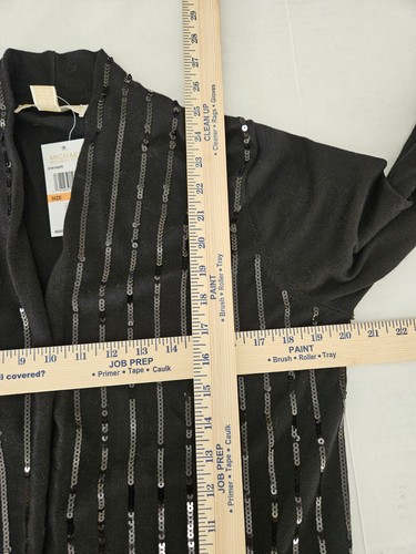 Michael Kors Black Sequined Open Front Cardigan Sz S NWT Striped High Collar - Picture 6 of 8