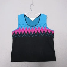 Ming Wang Knit Tank Large Blue Pink Argyle Career Layer Timeless Slit Academia