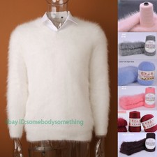 100 Genuine Mink Cashmere Men V-Neck Cashmere Sweater Warm Pullovers S-5XL
