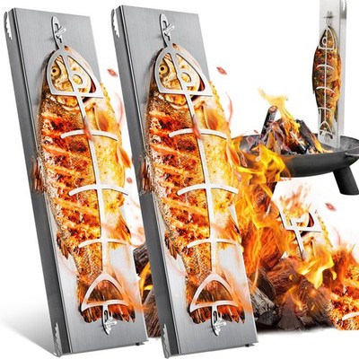 2x Flammlachsbrett Hochqualitatives Edelstahl Flammlachshalter Feuerschalen 58cm