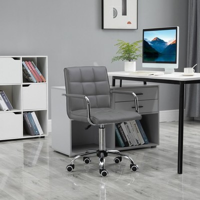 Mid Back PU Leder Home Office Stuhl Drehstuhl Schreibtischstuhl mit Arm, Rolle, Grau