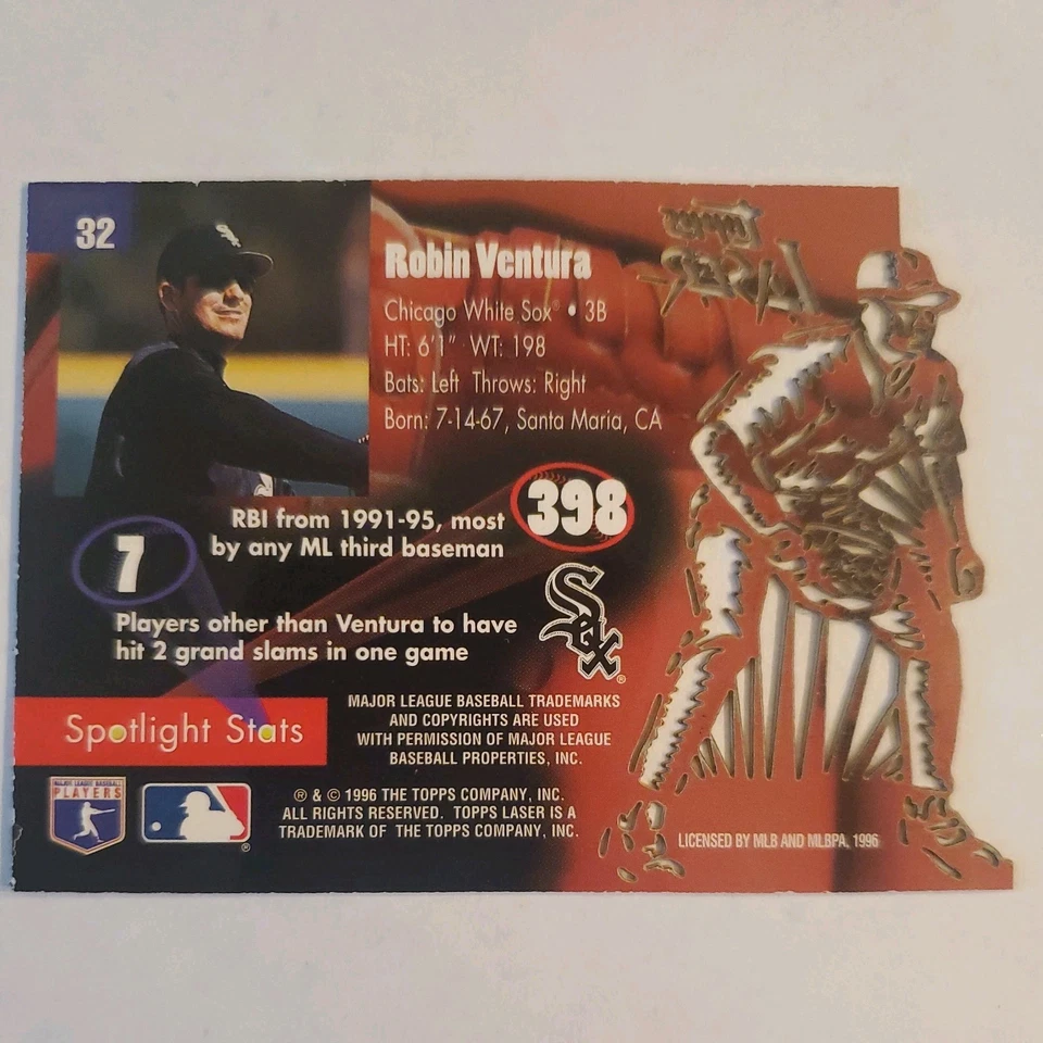 1996 Topps Laser Die Cut White Sox Robin Ventura #32 - Image 2 of 2