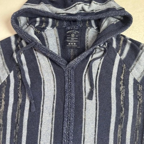 American Eagle Mens Blue Striped Baja Hoodie Knit Cotton Sweater Size M YEAR2014 image 22