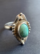 Vintage 925 Sterling Silver Native American Oval Turquoise Ring Size 8.25 US