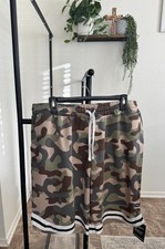 Boohooman Camouflage Mesh Basketball Shorts Xl Drawstring Striped Hem Pockets