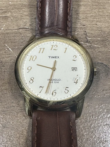 Vintage Timex Indiglo Men’s Watch Brown Leather Band