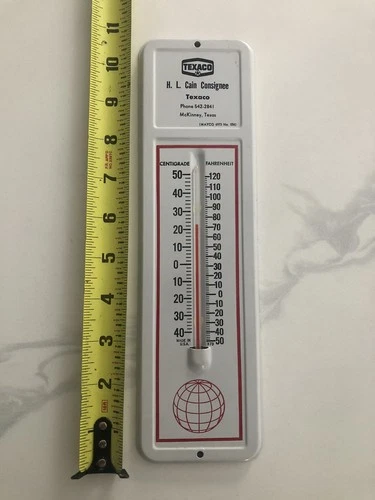 METAL TEXACO MOTOR OIL  ADVERTISING WALL THERMOMETER SIGN  VINTAGE