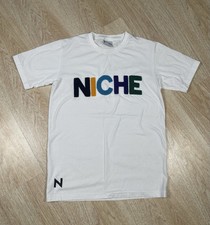 Niche Brand Tee White Raised Letter Print Mens Size S