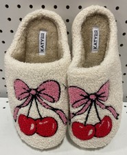 KatyDid PINK Bow Cherry CREAM WHITE SLIPPERS multiple sizes NWT