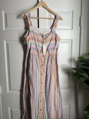 NWT C&C California Striped Linen Midi-Maxi Dress Sz 6 Preppy Travel Lagom Scandi
