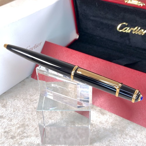 Cartier Ballpoint Pen Diabolo Black Resin 18K Gold Finish w/ Box & Papers