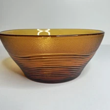  DURALEX FRANCH AMBER PEBBLED GLASS WAVY LINE DECOR BOWL VIMTAGE 7 INCH ROUND 