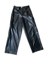 A New Day Womens High-Rise Faux Leather Flare Wide Leg Cargo Black Pants, Size 8
