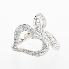 Piaget Limelight Open Double Heart Pave Diamond 18k White Gold Ring US 6 EU52