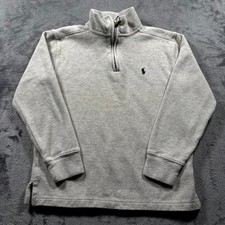 Polo Ralph Lauren Sweater Boy's M Gray 1/4 Zip Mock Neck Thermal Knit Pullover