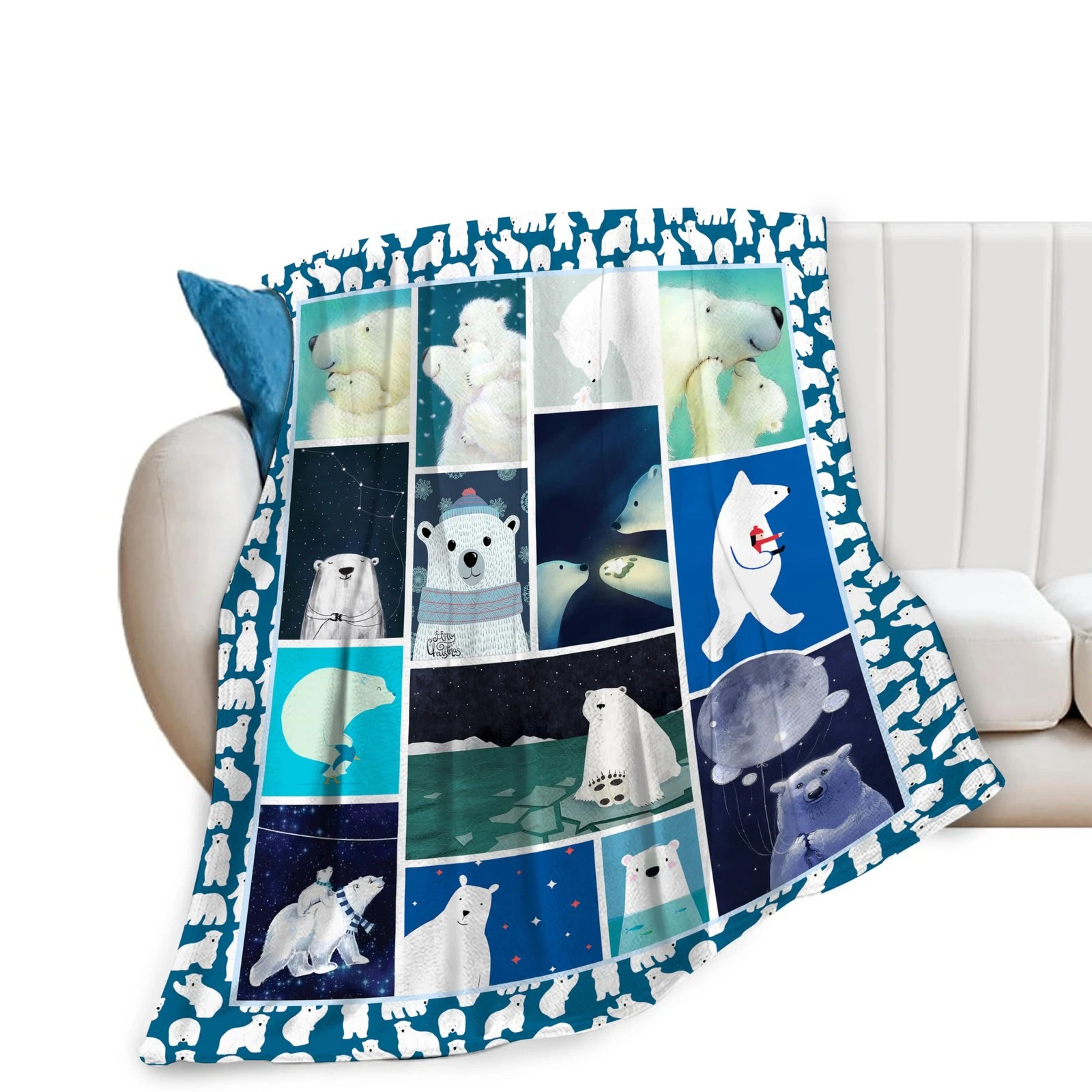 Polar Bear Throw Blanket Fleece Flannel Stuff Plush Gifts