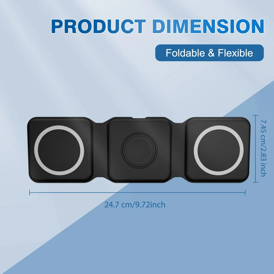 Cargador inalámbrico magnético 3 en 1 estación de muelle de viaje, carga rápida Foto 2 de 4