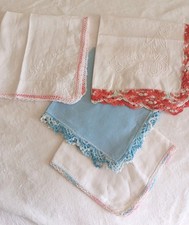 4 Vintage Handkerchiefs Hankies with Decorative Hand Crocheted Edging