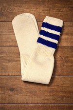 Vintage 1970s- 80s White Tube Socks Blue Stripes 23  Over The Calf Unused