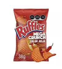 5X RUFFLES MEGA CRUNCH SALSA ROJA  - SABRITAS MEXICANAS (5 Paquetes de 38g c/u)