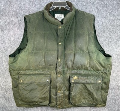 McAlister Waxed Cotton Down Vest Men s 3XL Green Goose Down Puffer Hunting