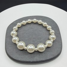 Graduated Cream Faux Pearl Stretch Bracelet Beaded Classic Statement Jewelry