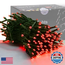 HOME LIGHTING 66ft 200LED Red String Lights, Green Wire, 8 Modes, Waterproof