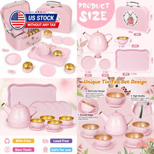 Tea Party Set for Little Girls, Princess Tea Time Toys Including Tin Teapot Set