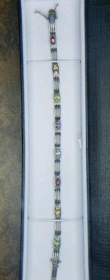 Sterling Silber 925 Vintage Armband mit vielen verschiedenen natürlichen Edelsteinen