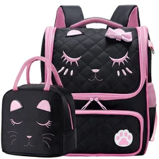 Cute Black Backpacks with Lunch Bag for Teen Girls, Kids Backpack for Toddler...