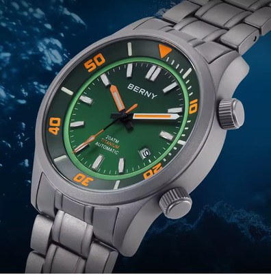 BERNY Men's Automatic Full Titanium Diver Watch Luminous Sapphire Dial Watches