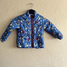 Disney Mickey Mouse Donald Duck Pluto Hooded Puffer Jacket Blue Zip Size 2 92cm