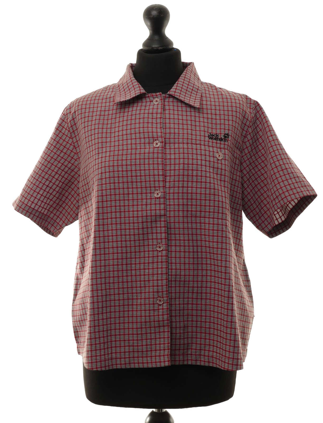 Jack Wolfskin Ladies Travel Outdoor Blouse L Red Checkered Short Sleeve