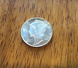 Replica Miniature Silver Mercury Dime. Made Of .999 Silver