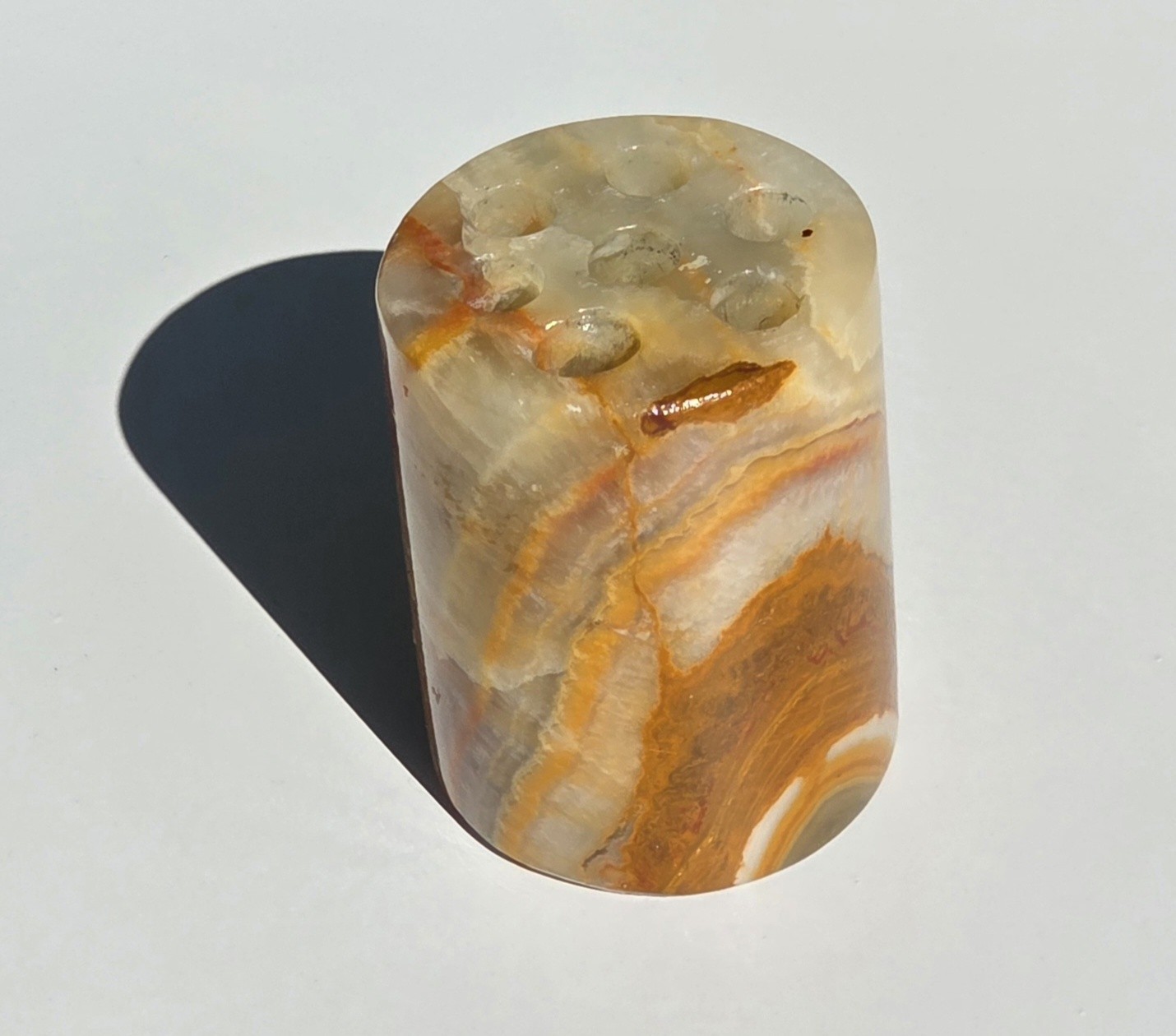 Vintage Natural Stone Onyx 7-Hole Pen Pencil Brush Holder Desk Paperweight