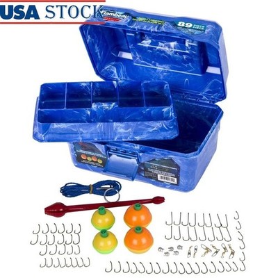 +kids +fishing +tackle +boxes Kids Fishing Tackle Box 89 Piece Starter Kit W/ Lift Out Tray & Swivels New