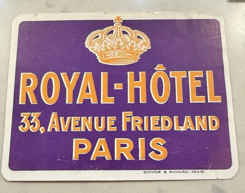Vintage Paris  Travel Label 1950s  Royal Hotel  Paris (R A R E)