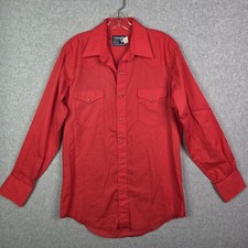 Vintage Wrangler Mens 15.5 33 Red Cowboy Cut Regular Fit Long Tails Snap Shirt