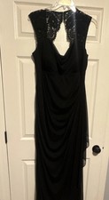 Xscape Black Lace Long Formal Gown Cowl Neck Sleeveless Ruched Plus Size 16W