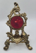 Vtg Brass Art Nouveau Pocket Watch Display Easel Stand Marked "VIP" 6" × 3.5"