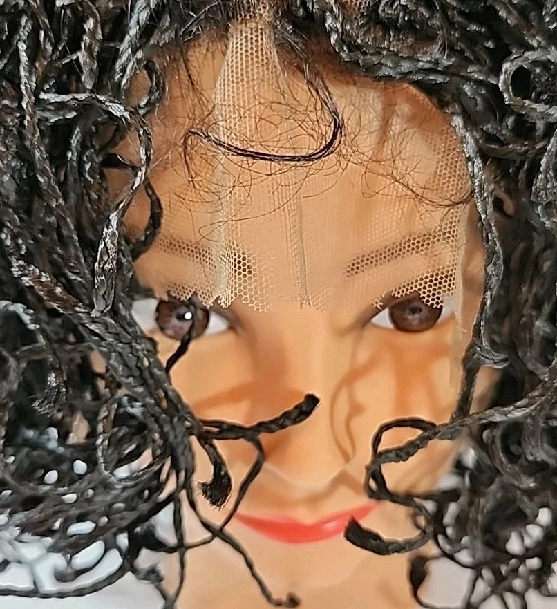 NUEVA PELUCA BOB MICRO TRENZAS RIZADAS DE 12" doble encaje completo con locos torcidos para cabello de bebé #1B Foto 3 de 4