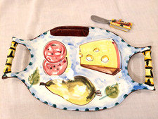 Italian Ceramic Platter Cheese/Fruit Dish Plate/Spreader Hand Painted Handles