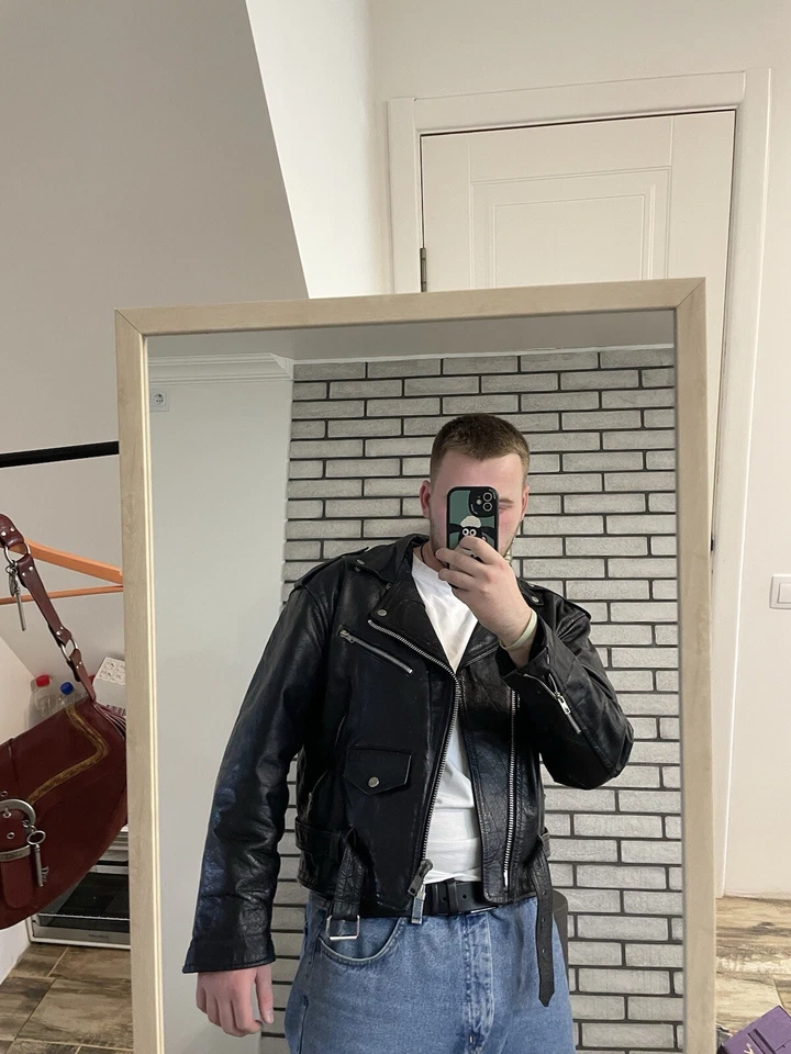 Vintage Perfecto Black Leather Motorcycle Jacket Size XL Bike 1990s - Image 3 of 4